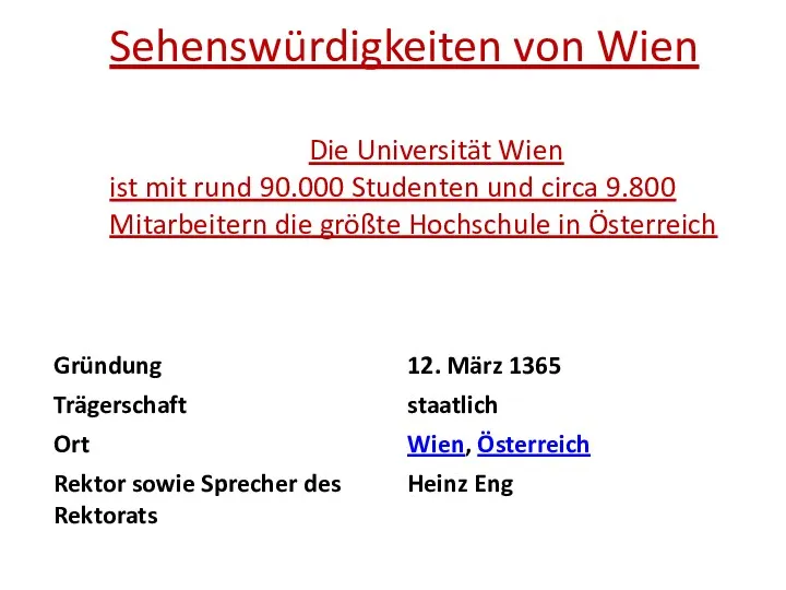 Sehenswürdigkeiten von Wien Die Universität Wien ist mit rund 90.000