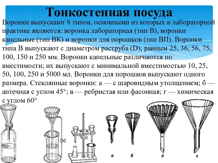 Воронки выпускают 8 типов, основными из которых в лабо­раторной практике