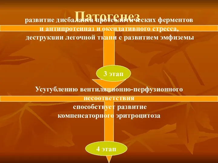 Патогенез развитие дисбаланса протеолитических ферментов и антипротеиназ и оксидативного стресса,