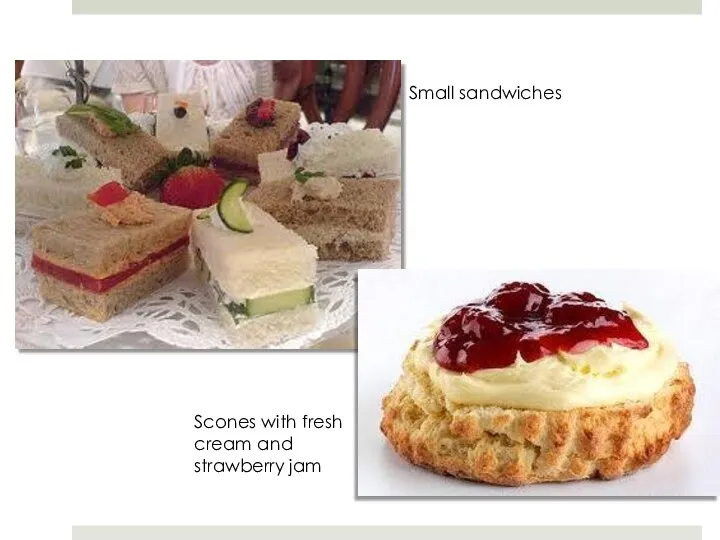 Small sandwiches Scones with fresh cream and strawberry jam