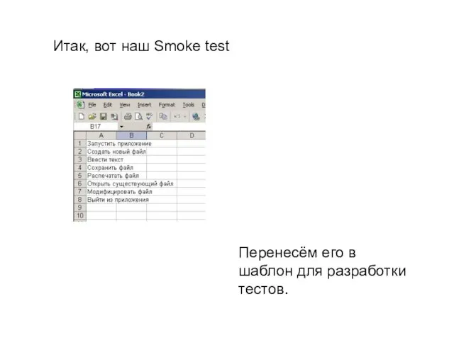 Итак, вот наш Smoke test Перенесём его в шаблон для разработки тестов.