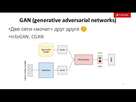 GAN (generative adversarial networks) Две сети «мочат» друг друга ☺ InfoGAN, CGAN Слайд