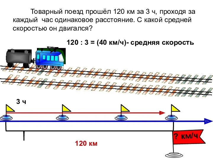 Товарный поезд прошёл 120 км за 3 ч, проходя за