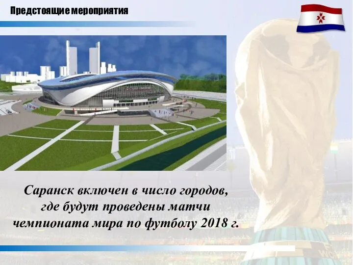 Саранск включен в число городов, где будут проведены матчи чемпионата мира по футболу