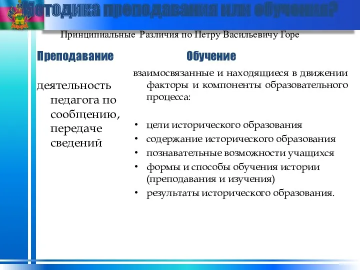 Методика преподавания или обучения? Принципиальные Различия по Петру Васильевичу Горе