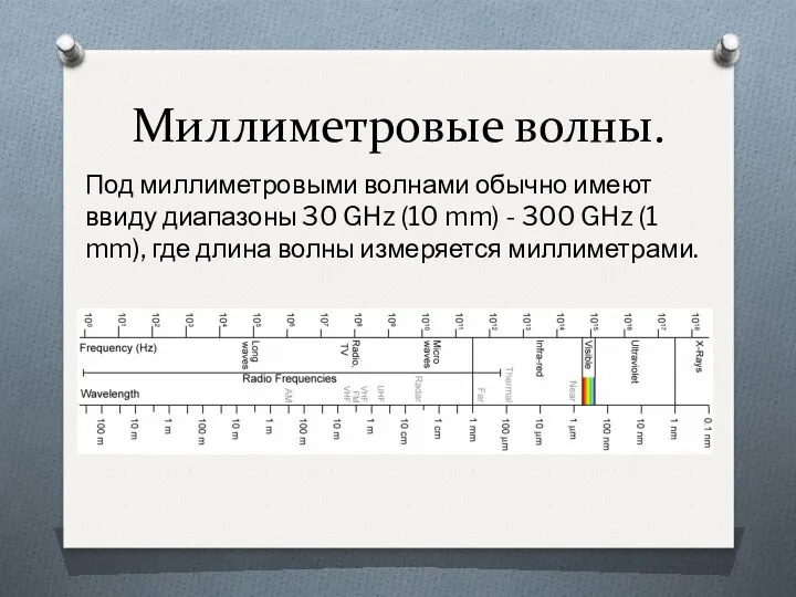 Миллиметровые волны. Под миллиметровыми волнами обычно имеют ввиду диапазоны 30