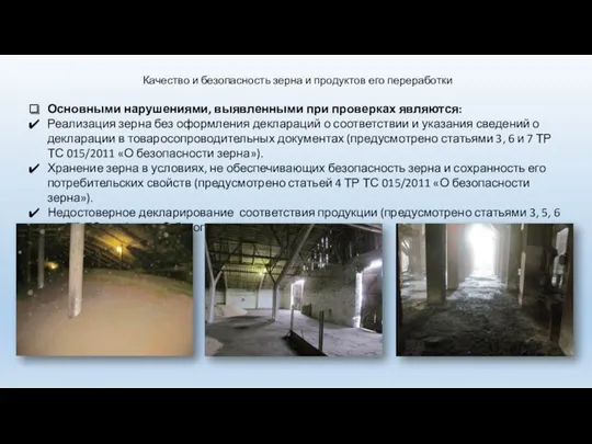 Качество и безопасность зерна и продуктов его переработки Основными нарушениями,