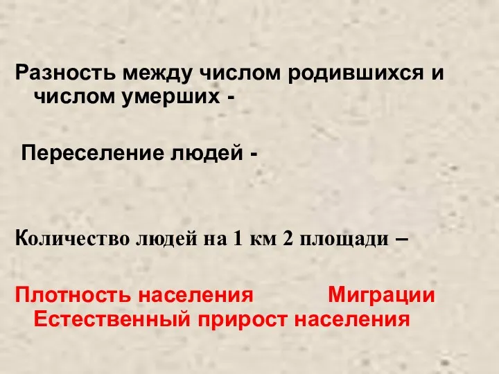 Разность между числом родившихся и числом умерших - Переселение людей