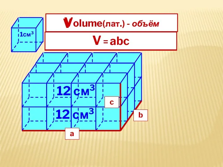 4 • 3 12 см3 • 2 = 24см3 V