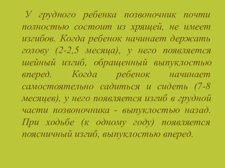 У грудного ребенка позвоночник почти полностью состоит из хрящей, не