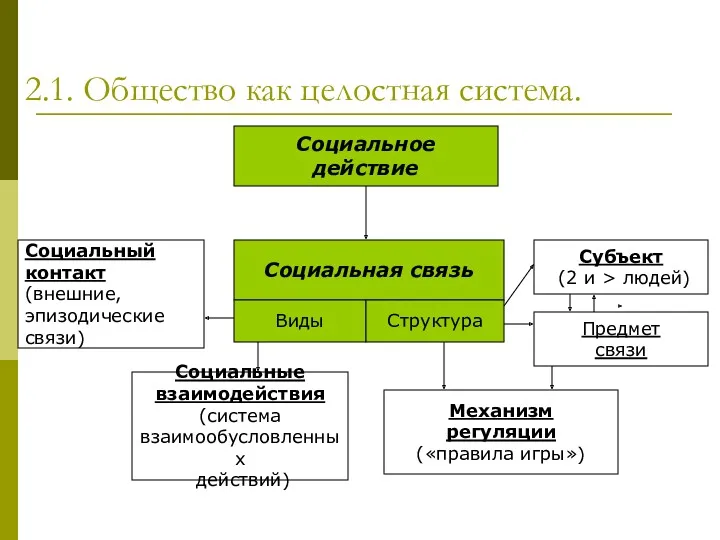 2.1. Общество как целостная система. Социальное действие Социальная связь Виды