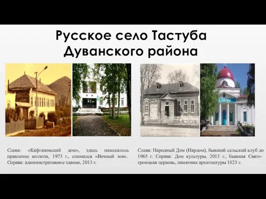 Слева: «Кафтановский дом», здесь находилось правление колхоза, 1973 г., снимался «Вечный зов». Справа: