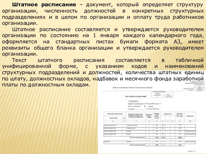 Штатное расписание – документ, который определяет структуру организации, численность должностей в конкретных структурных