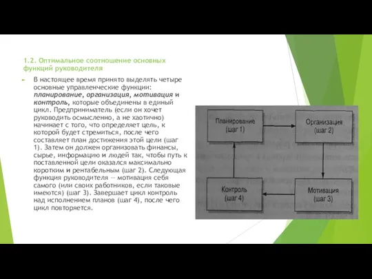 1.2. Оптимальное соотношение основных функций руководителя В настоящее время принято