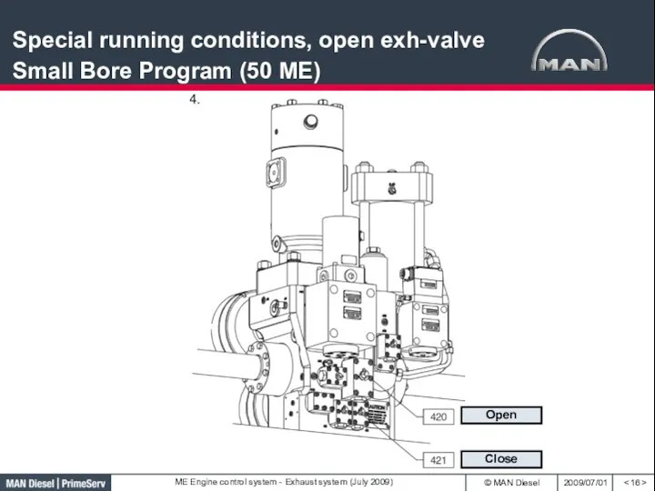 Close Open Special running conditions, open exh-valve Small Bore Program (50 ME)