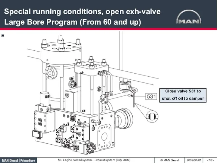 Close valve 531 to shut off oil to damper Special running conditions, open