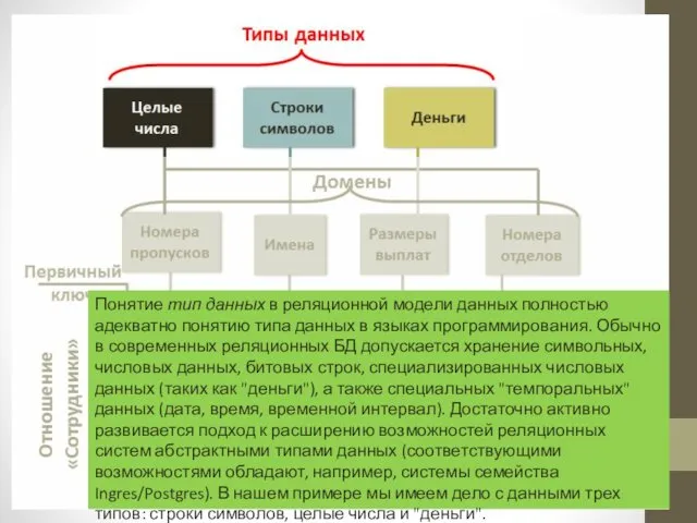 Понятие тип данных в реляционной модели данных полностью адекватно понятию