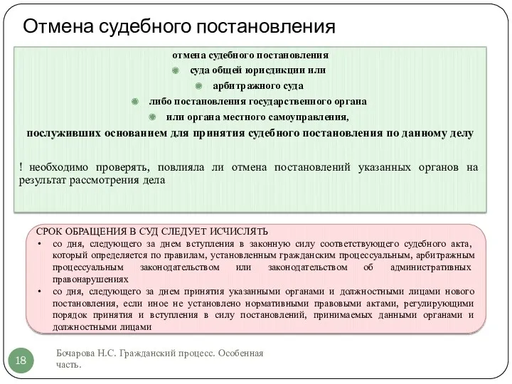 Отмена судебного постановления Бочарова Н.С. Гражданский процесс. Особенная часть. отмена