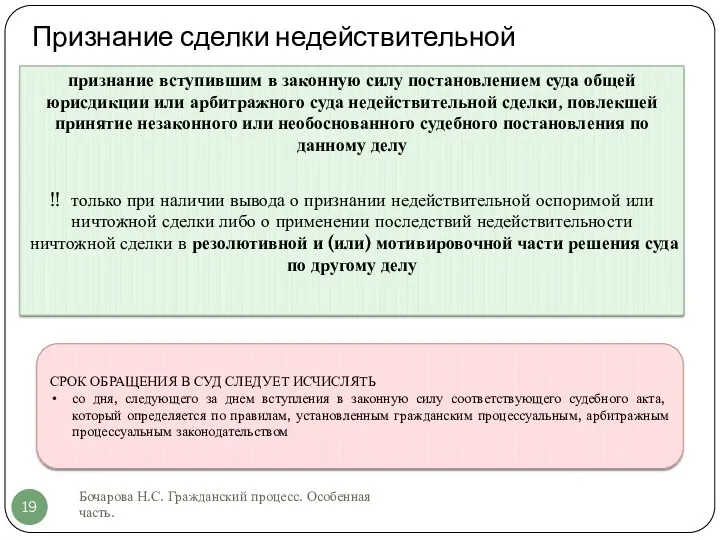 Признание сделки недействительной Бочарова Н.С. Гражданский процесс. Особенная часть. признание