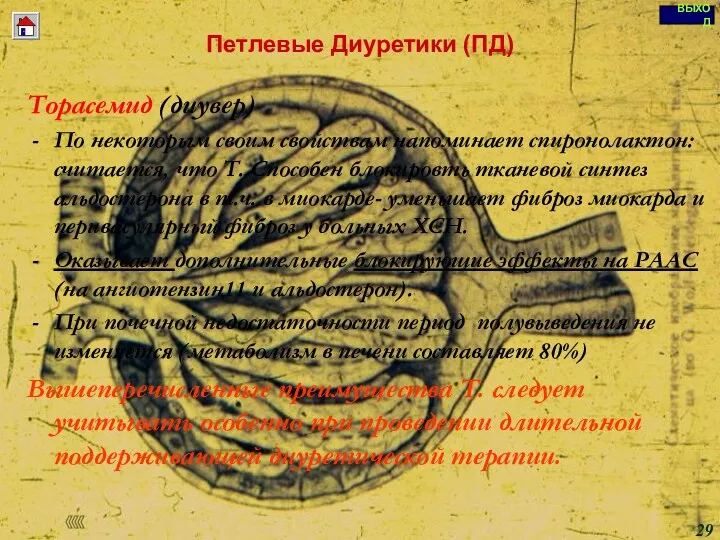 Петлевые Диуретики (ПД) Торасемид (диувер) По некоторым своим свойствам напоминает