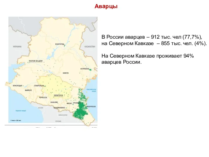 В России аварцев – 912 тыс. чел (77,7%), на Северном Кавказе – 855