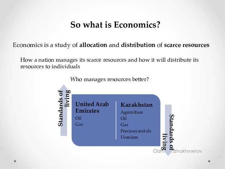 Olzhas Kuzhakhmetov Economics is a study of allocation and distribution