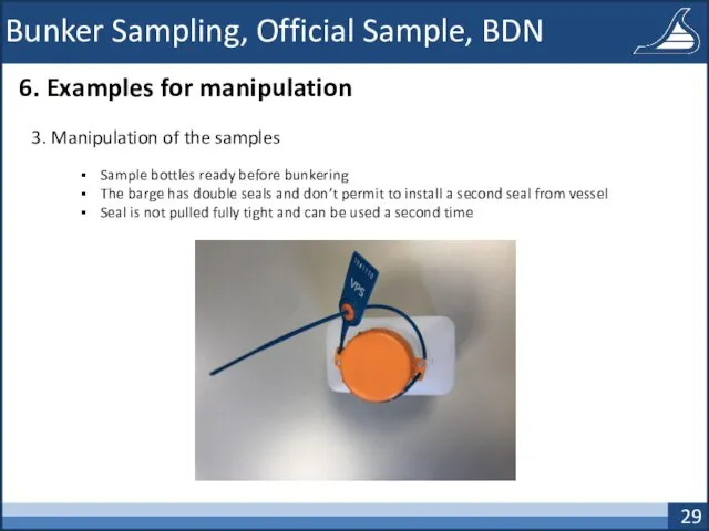 Bunker Sampling, Official Sample, BDN 6. Examples for manipulation 3.