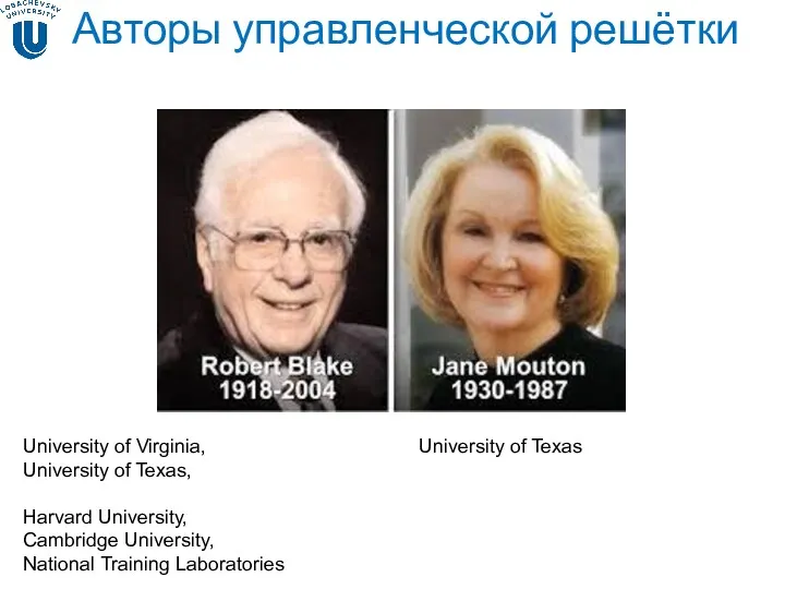 Авторы управленческой решётки University of Virginia, University of Texas, Harvard