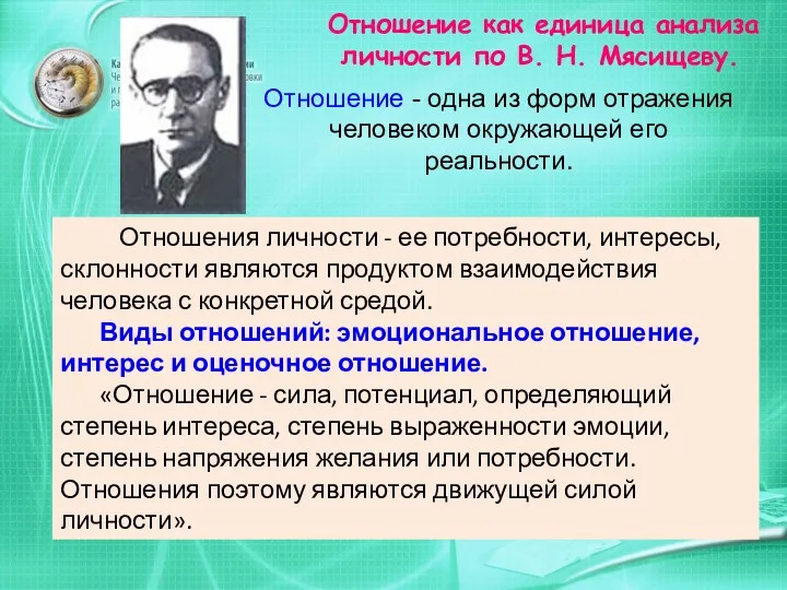 Отношение как единица анализа личности по В. Н. Мясищеву. Отношения