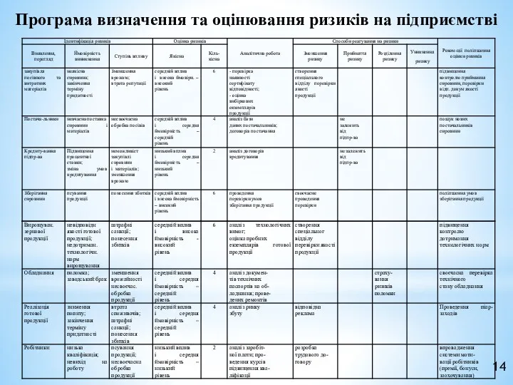 Програма визначення та оцінювання ризиків на підприємстві 14