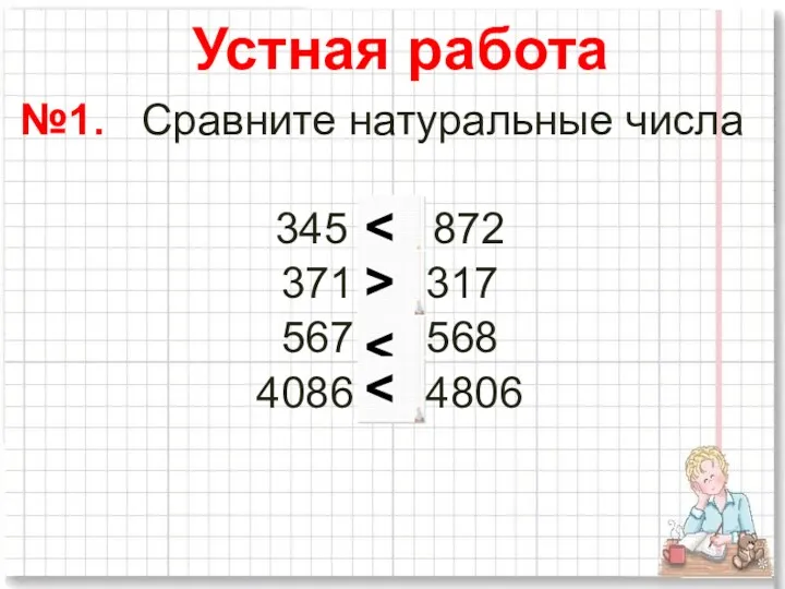 №1. Сравните натуральные числа 345 и 1872 371 и 317