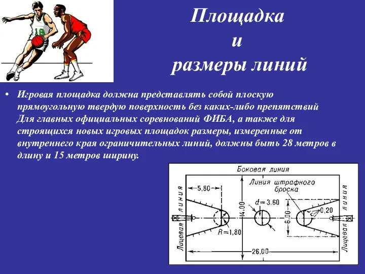 Площадка и размеры линий Игровая площадка должна представлять собой плоскую