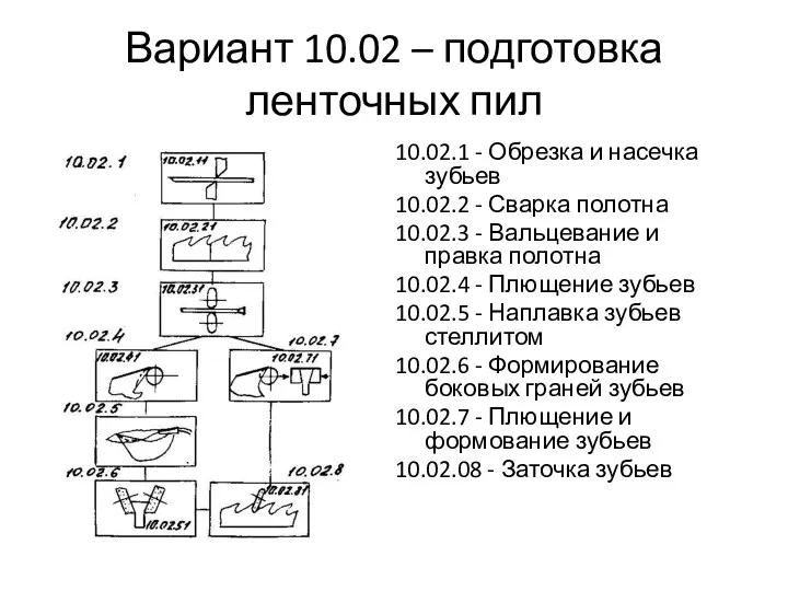 Вариант 10.02 – подготовка ленточных пил 10.02.1 - Обрезка и