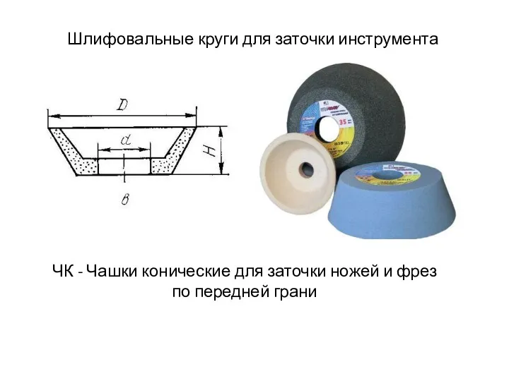 Шлифовальные круги для заточки инструмента ЧК - Чашки конические для