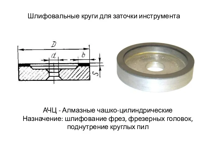Шлифовальные круги для заточки инструмента АЧЦ - Алмазные чашко-цилиндрические Назначение: шлифование фрез, фрезерных