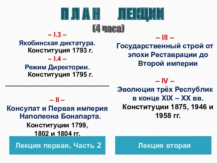 П Л А Н ЛЕКЦИИ (4 часа) Лекция первая. Часть