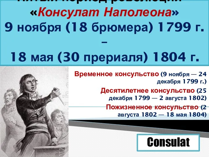 Пятый период революции – «Консулат Наполеона» 9 ноября (18 брюмера)