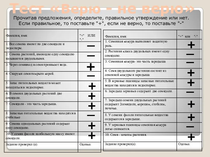 Тест «Верю - не верю» Прочитав предложения, определите, правильное утверждение