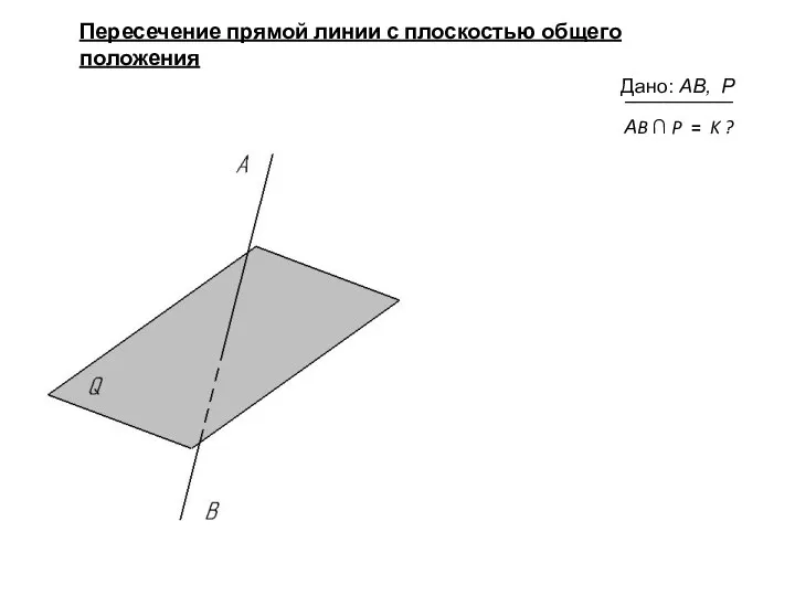 Пересечение прямой линии с плоскостью общего положения Дано: АB, P