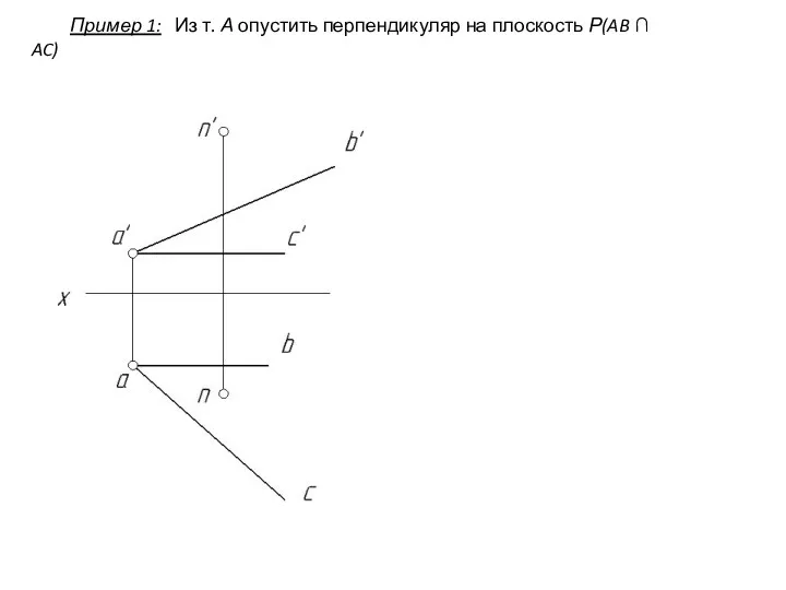 Пример 1: Из т. А опустить перпендикуляр на плоскость Р(AB ∩ AC)