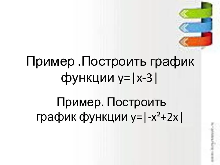 Пример .Построить график функции y=|x-3| Пример. Построить график функции y=|-x²+2x|