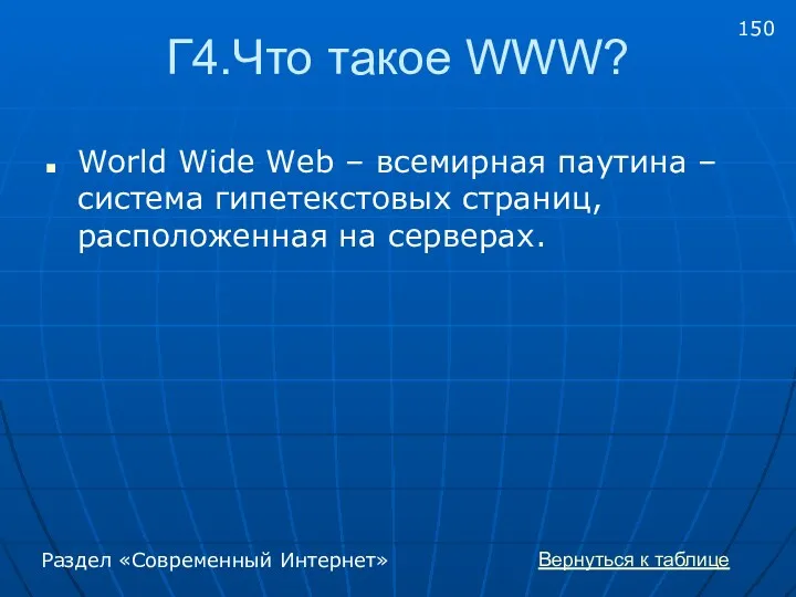 Г4.Что такое WWW? World Wide Web – всемирная паутина –