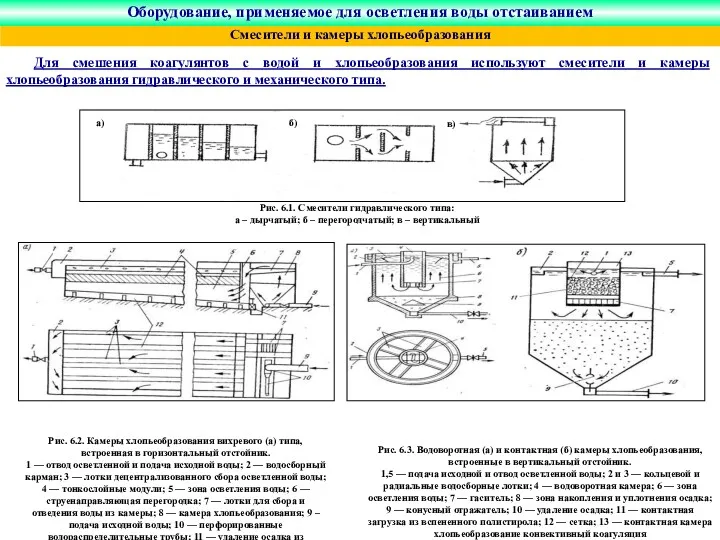 Смесители и камеры хлопьеобразования Оборудование, применяемое для осветления воды отстаиванием