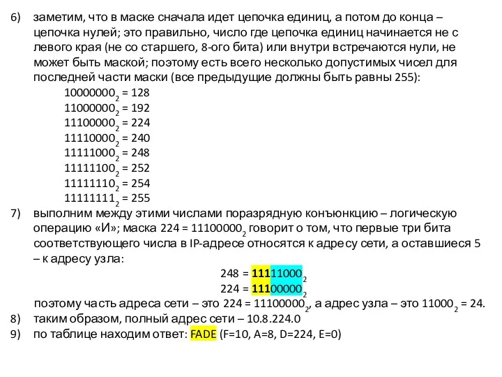 заметим, что в маске сначала идет цепочка единиц, а потом