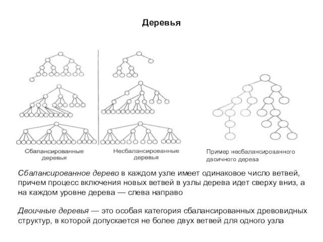 Деревья Сбалансированное дерево в каждом узле имеет одинаковое число ветвей,