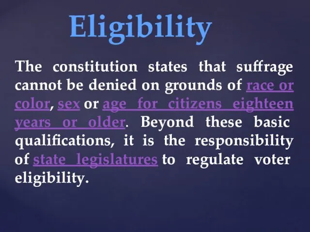 The constitution states that suffrage cannot be denied on grounds