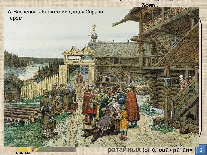 Хоромы- жилища князей и бояр : Терем – высокое деревянное здание-башня, в нем