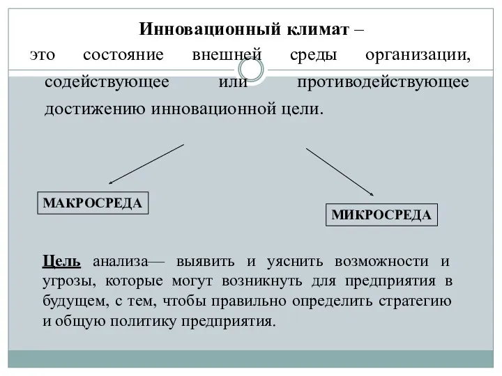 Инновационный климат – это состояние внешней среды организации, содействующее или