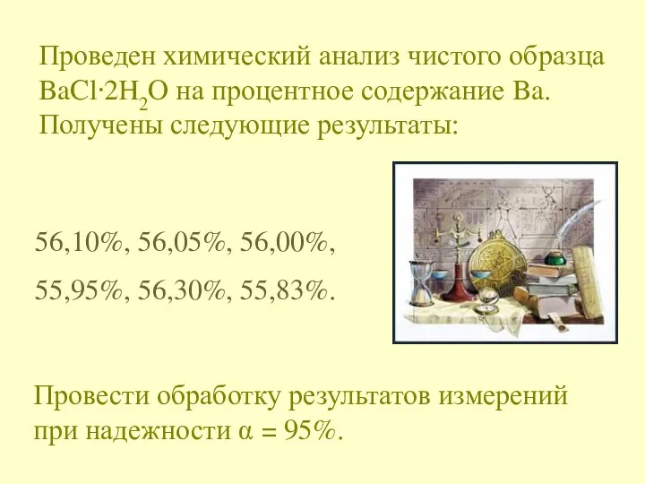 Проведен химический анализ чистого образца BaCl⋅2H2O на процентное содержание Ba.