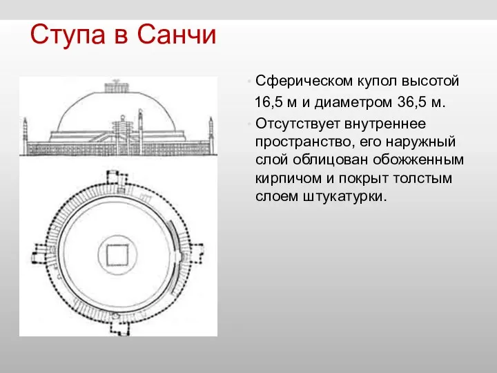 Ступа в Санчи Сферическом купол высотой 16,5 м и диаметром